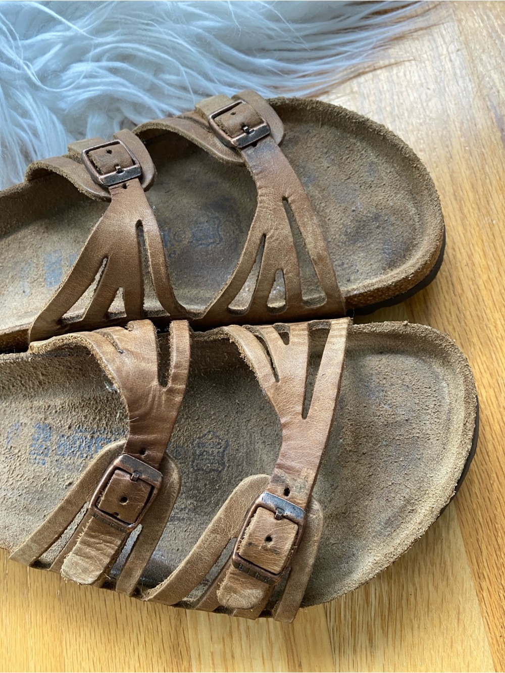 Birkenstock Granada Leather SoftBed Brown Suede Two-Buckle Slide Sandals - Picture 2 of 7